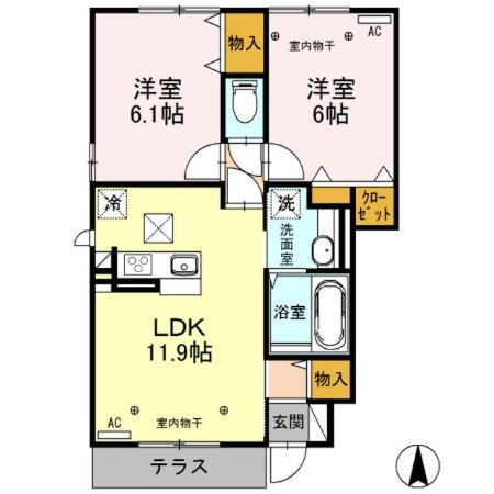 プラウド ヴィラ C(2LDK/1階)の間取り写真