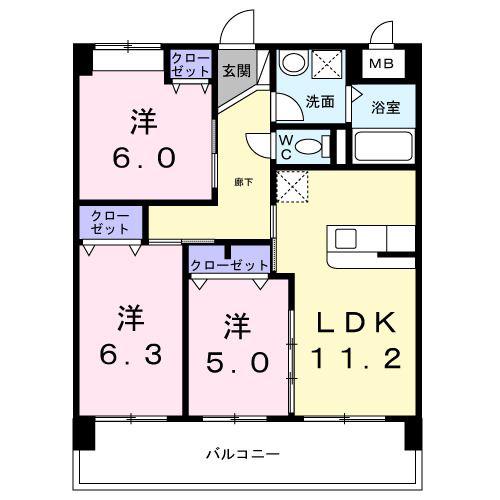 セレノ・カーサ 塩屋(3LDK/6階)の間取り写真