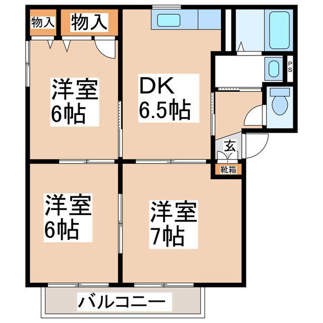 バリュージュファイブ A棟(3DK/2階)の間取り写真