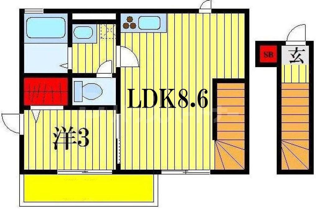 マーブル(1LDK/2階)の間取り写真