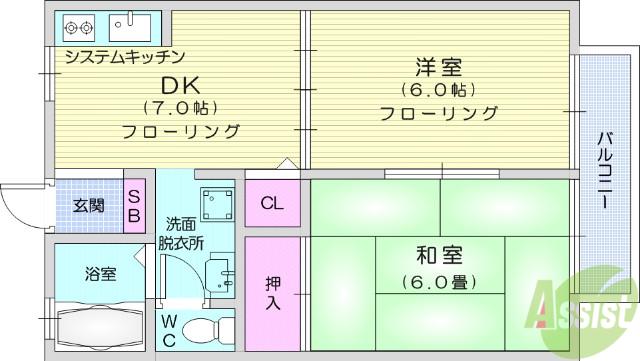 プリマヴェーラ(2DK/1階)の間取り写真