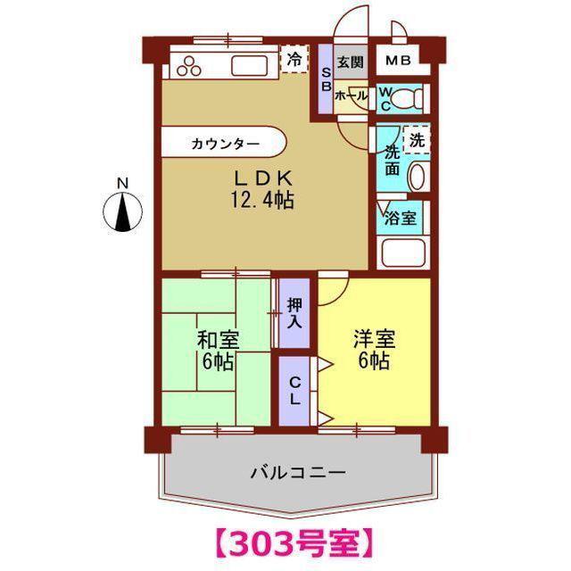 グレース中奥I(2LDK/3階)の間取り写真