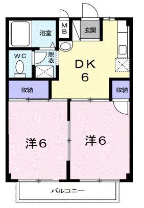 アメニティー皆春(2DK/2階)の間取り写真