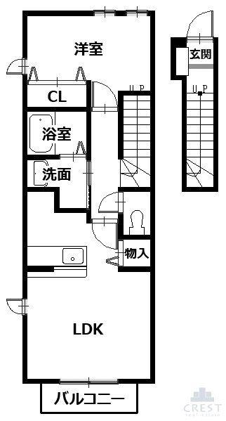 リーデンベルクC(1LDK/2階)の間取り写真