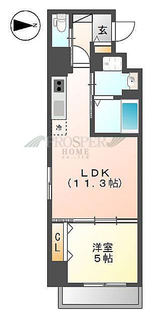 エイチ・ツー・オー新深江(1LDK/4階)の間取り写真