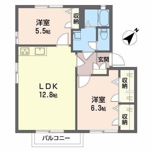コスモスハイツ近義ノ里(2LDK/2階)の間取り写真