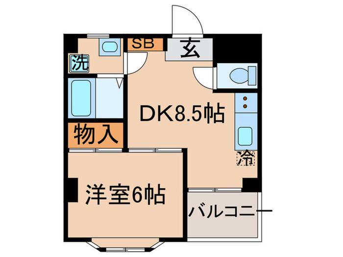 スカイキャッスル(1DK/4階)の間取り写真