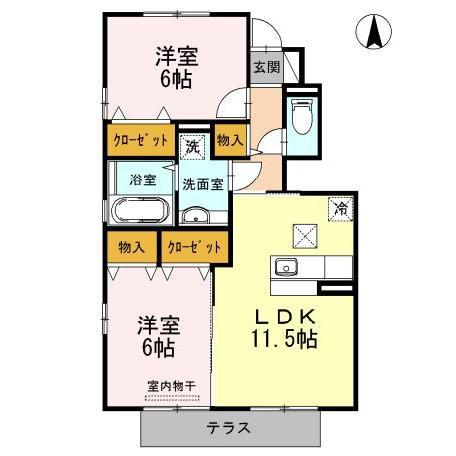 ルミエール(2LDK/1階)の間取り写真