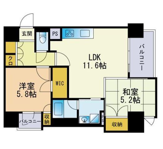 レジディア西新(2LDK/12階)の間取り写真