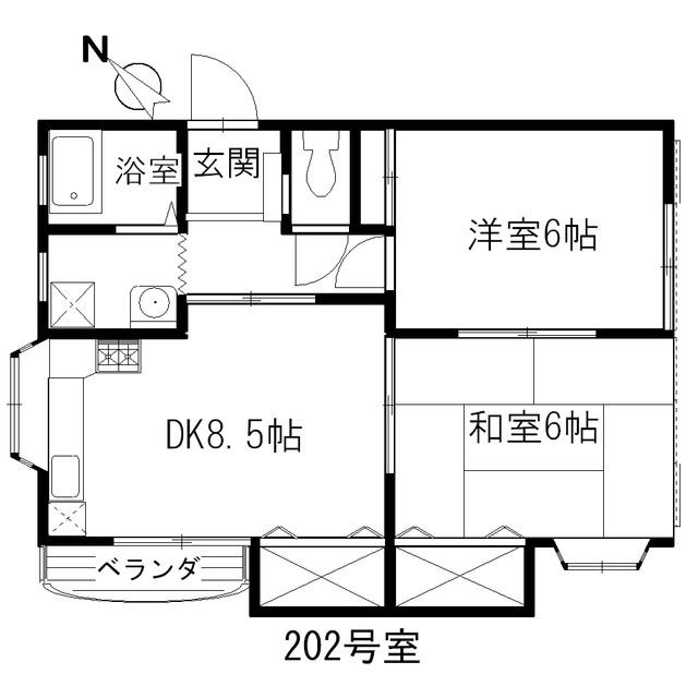 SF鵠沼(2DK/2階)の間取り写真