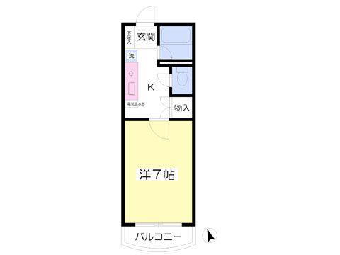 ピオーネ東光寺B棟(1K/2階)の間取り写真
