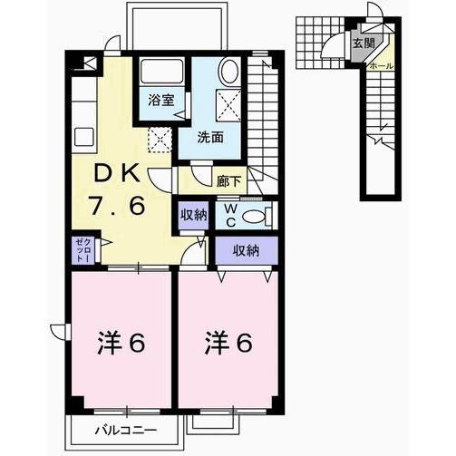 グリュッククレー(2DK/2階)の間取り写真