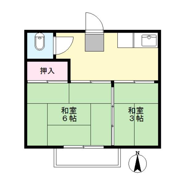 相原荘(2K/2階)の間取り写真