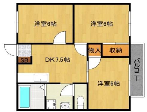 メゾンいなみ野(3DK/1階)の間取り写真