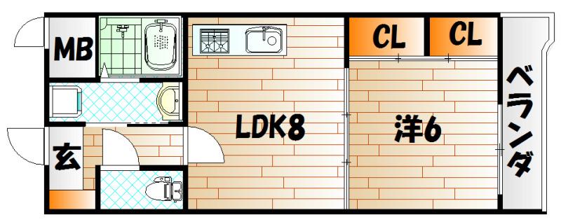 ヒット砂津(1LDK/4階)の間取り写真