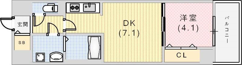 プレサンス神戸セレスティア(1DK/5階)の間取り写真