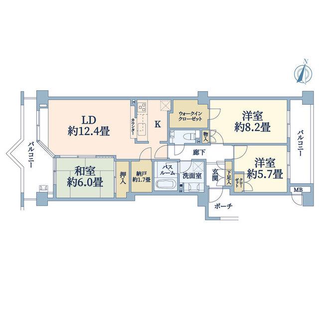 大磯プレイス 弐番館(3LDK/2階)の間取り写真
