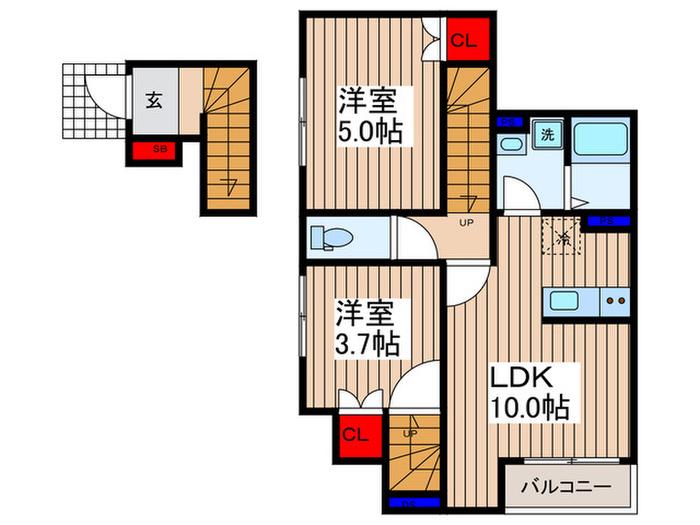 FOUGERE WARABI(2LDK/2階)の間取り写真