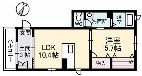 ドミール東雲(1LDK/3階)の間取り写真