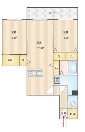 パークヴィラ博多(2LDK/1階)の間取り写真