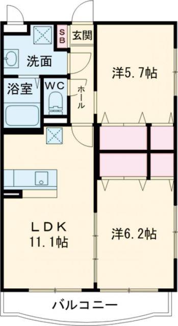 クレスト石上(2LDK/1階)の間取り写真