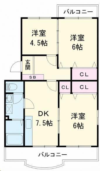 宮の脇マンション(3DK/1階)の間取り写真