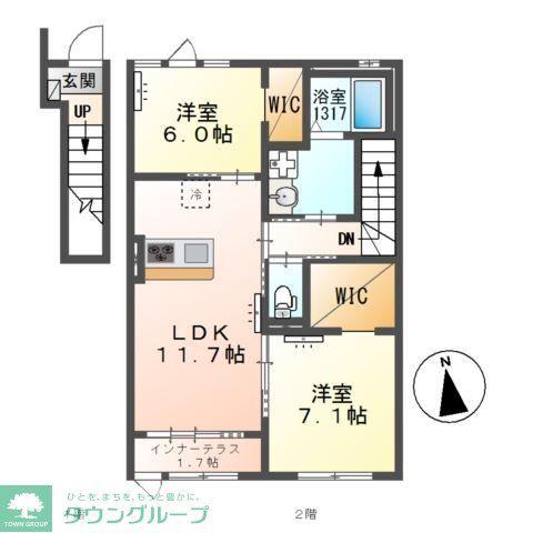 松戸市西馬橋相川町アパート(2LDK/2階)の間取り写真
