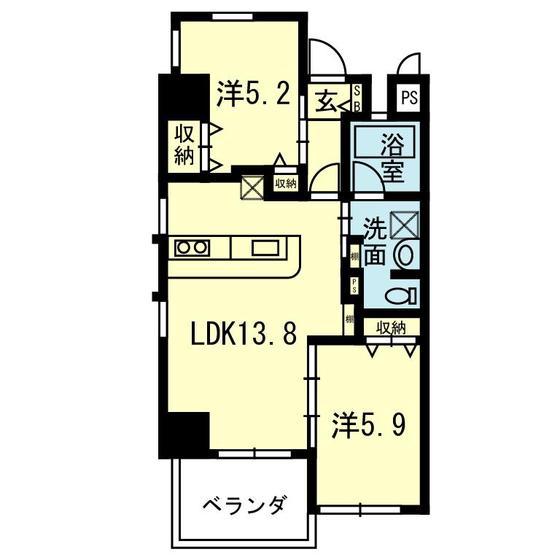 ドノーレ南熊本(2LDK/8階)の間取り写真
