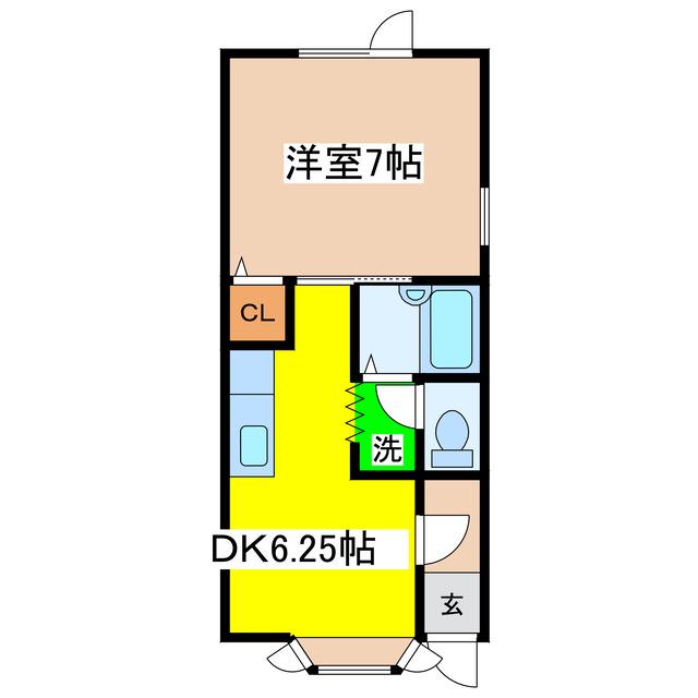 ＪＲ釧網本線 釧路駅 徒歩46分 2階建 築34年(1DK/1階)の間取り写真