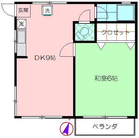 K・ハウス(1DK/2階)の間取り写真