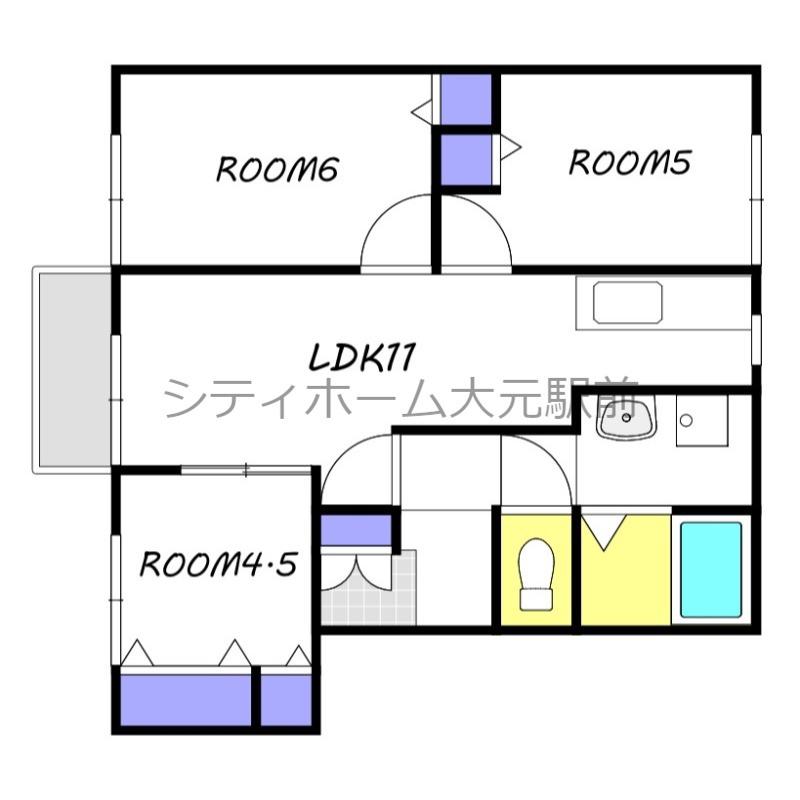 竹原ハイツ(3LDK/1階)の間取り写真