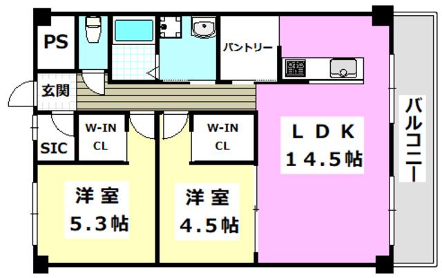 リリアン千里南(2LDK/2階)の間取り写真