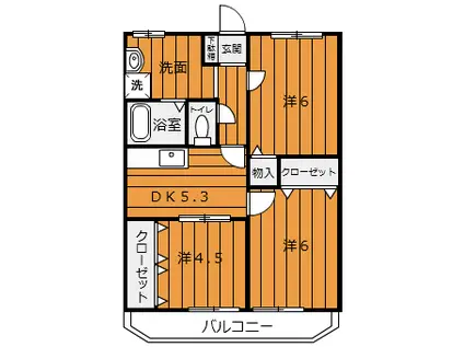 ロックウエア(3K/2階)の間取り写真