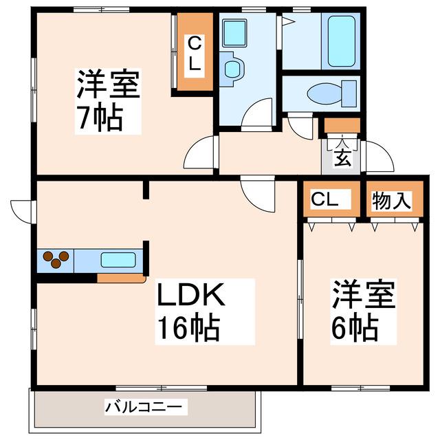 ロスカトゥール A棟(2LDK/2階)の間取り写真