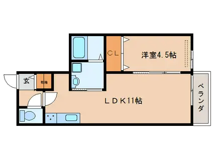 ミューズ秋篠(1LDK/1階)の間取り写真