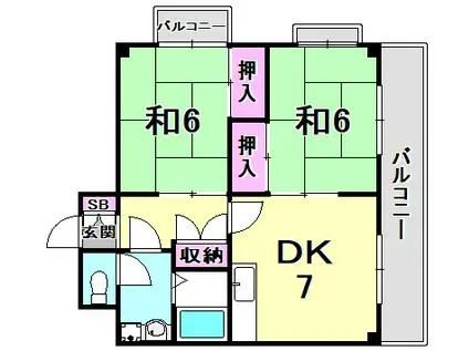 エトワール甲子園(2DK/2階)の間取り写真