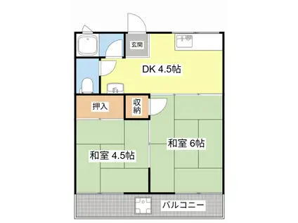 ハイツ勝部(2DK/2階)の間取り写真