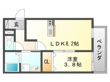 プライムコート豊津(1DK/3階)の間取り写真