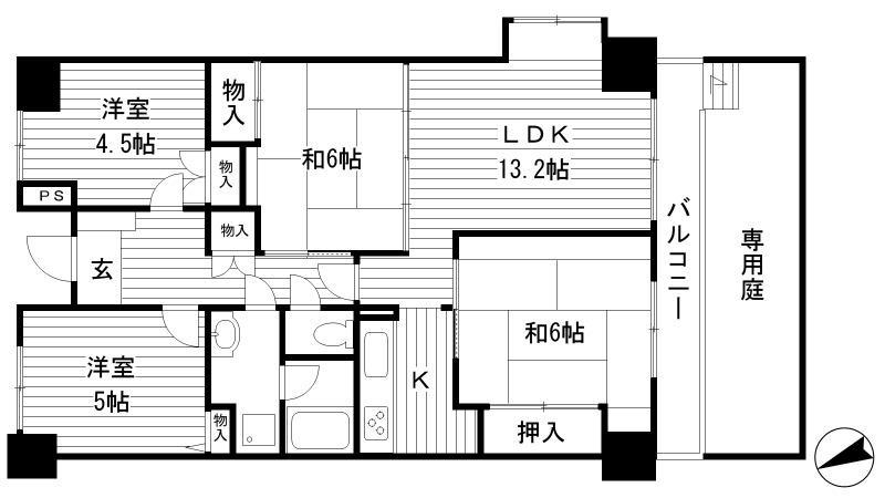 ロワイヤル北八代(4LDK/1階)の間取り写真