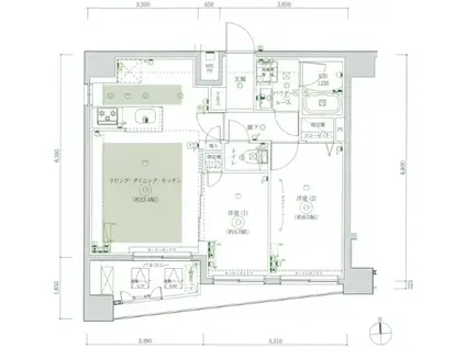 フェルクルール田端ルネサンスコート(2LDK/7階)の間取り写真