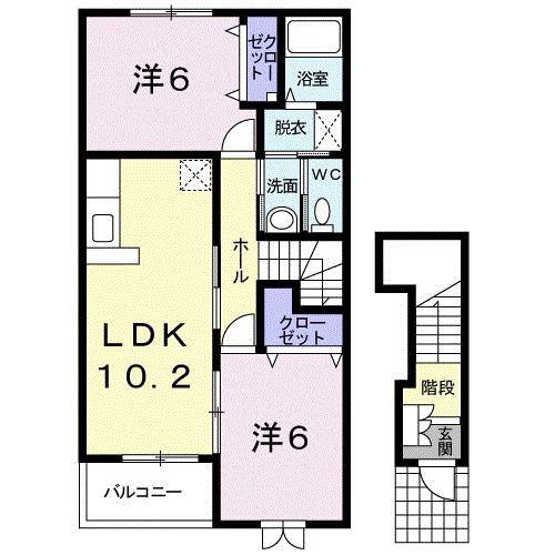 ヴィラノーヴァB(2LDK/2階)の間取り写真