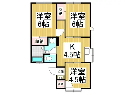 コーポ雲雀ヶ丘AB(3K/2階)の間取り写真