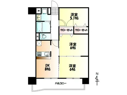 BLUE PINE愛子(3DK/6階)の間取り写真