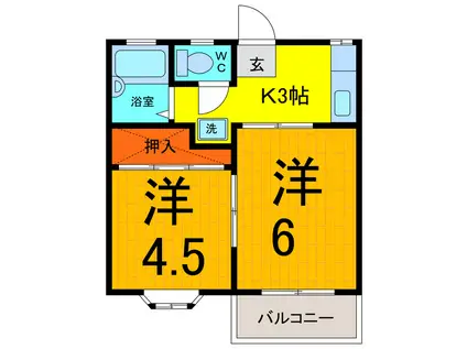 ユース青山I(2K/1階)の間取り写真
