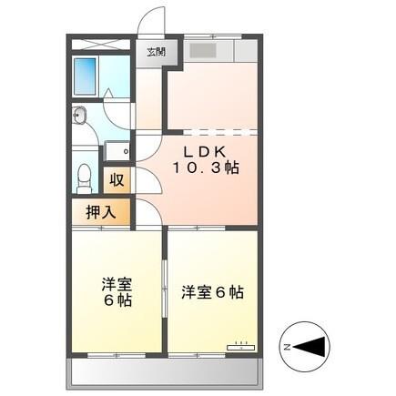 ヴューパレス緑ヶ丘(2LDK/3階)の間取り写真