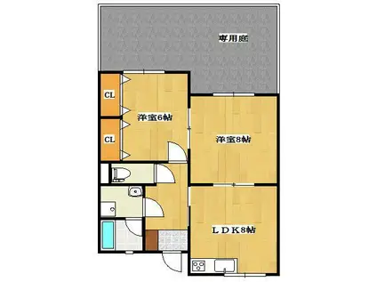 ハイフラット静徳(2LDK/1階)の間取り写真