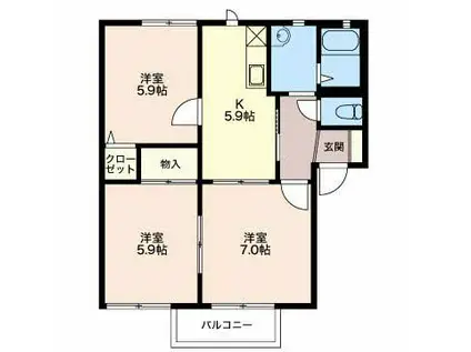 サングリーンオオタ A(3K/2階)の間取り写真
