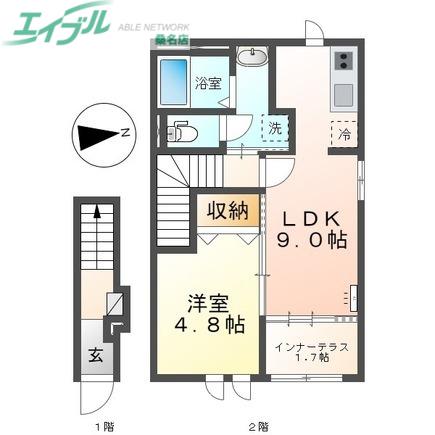 パティオ(1LDK/2階)の間取り写真