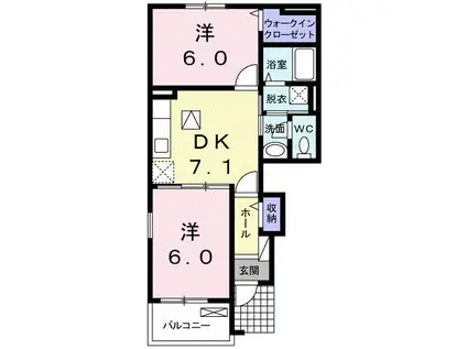 グリーンメゾンII(2DK/1階)の間取り写真