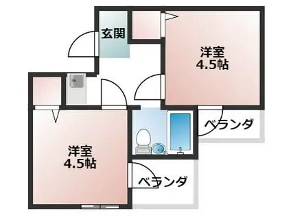リーブル1番館(2K/3階)の間取り写真
